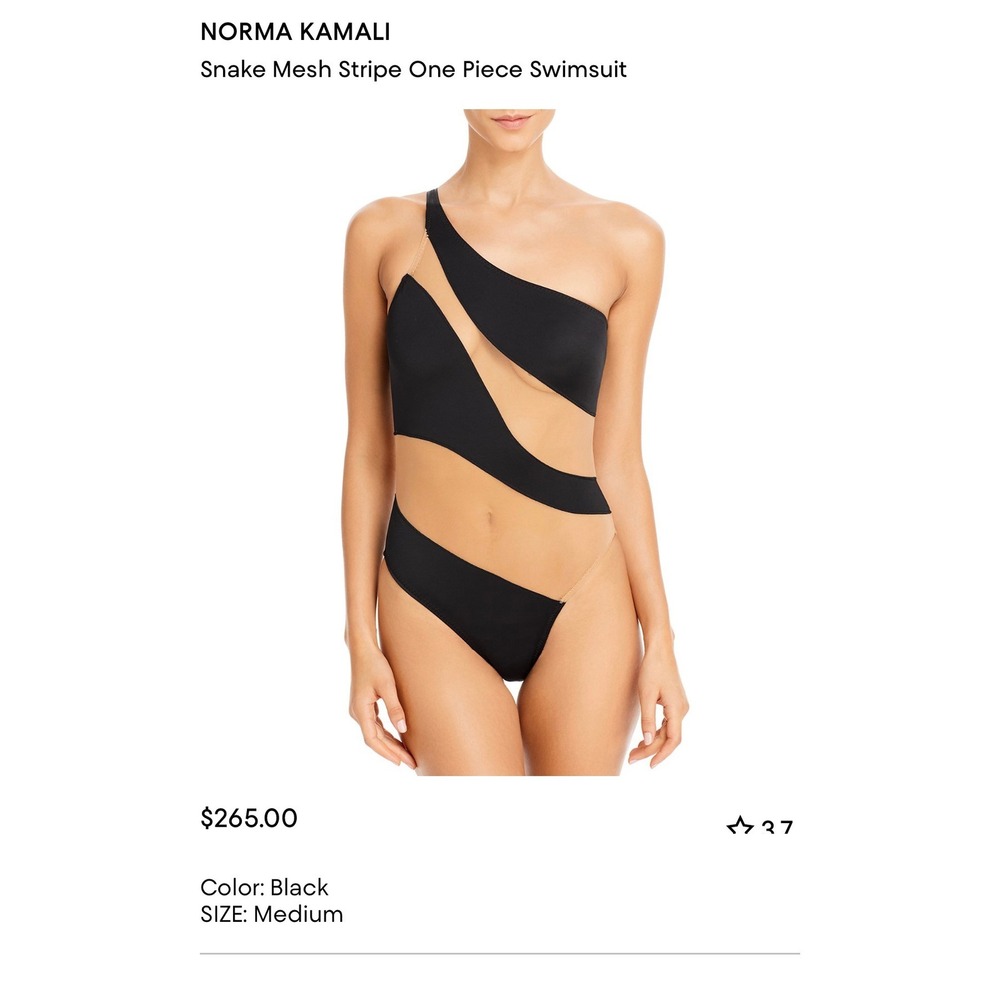 Norma Kamali Snake Mesh Stripe One Piece Swimsuit Black Bodysuit Medium